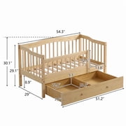 Pine Toddler Bed with Safety Side Rails & Bottom Drawer, Timeless Design for Nursery/Kids Bedroom
