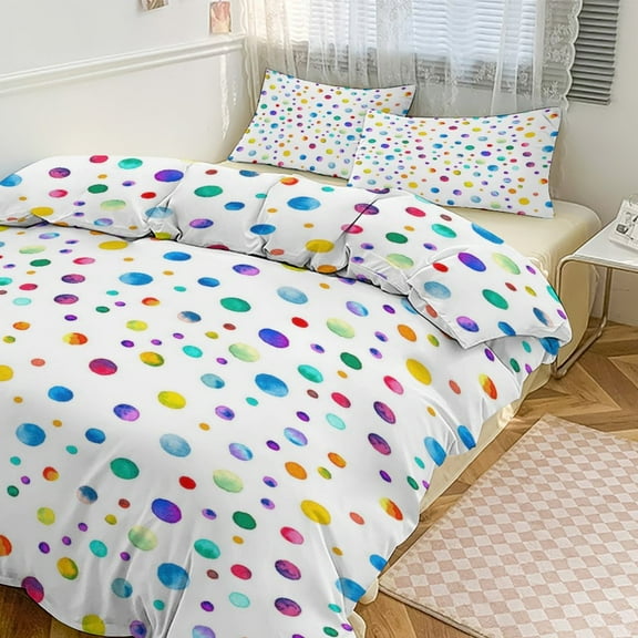 3 Pcs Soft Bedding Set, Includes 1 Duvet Cover with Zipper And 2 Pillow Shams,Watercolor Confetti White Background Twin(86"x70")