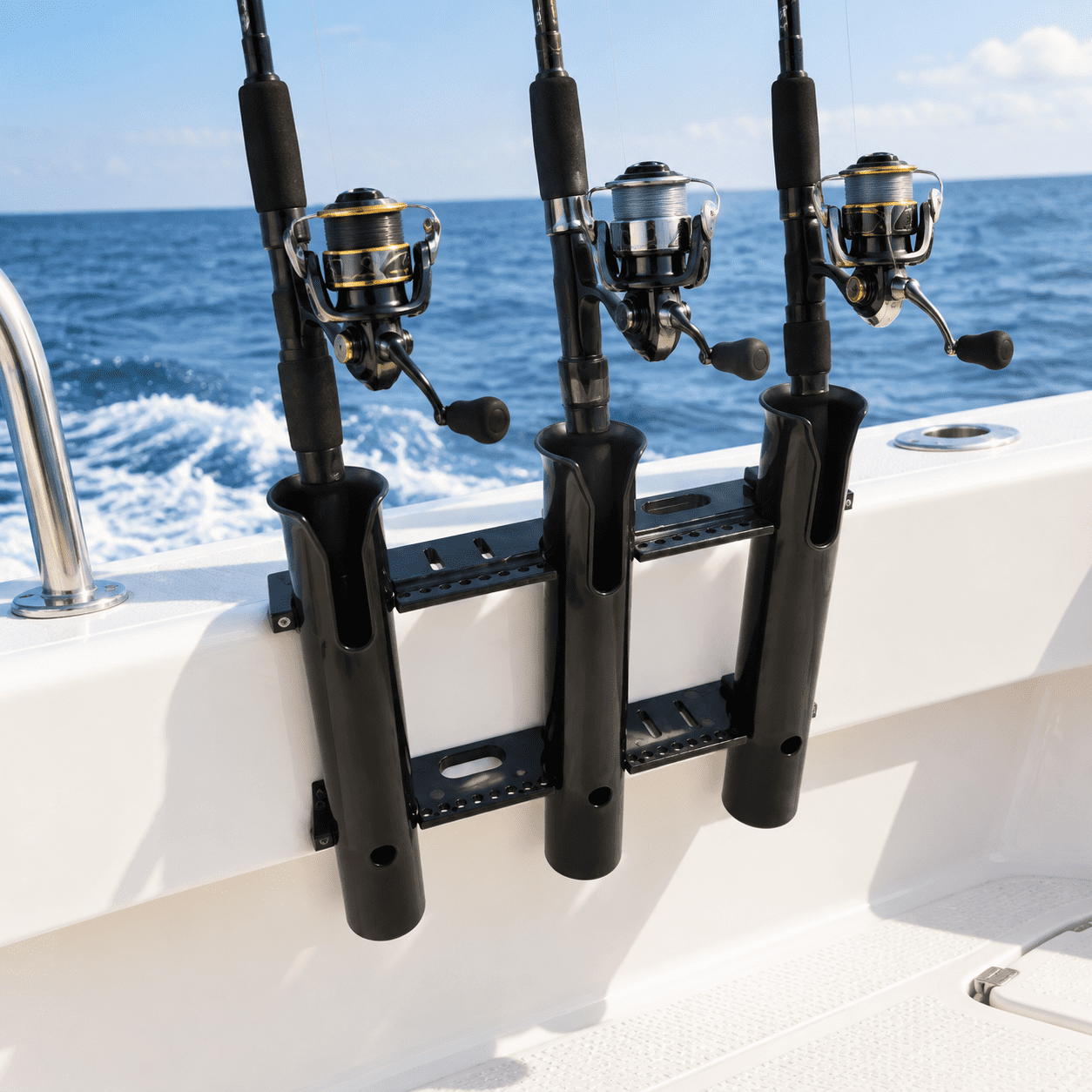 3-Tube Black ABS Plastic Wall Mounted Boat Fishing Rod Holder with Mounting Hardware