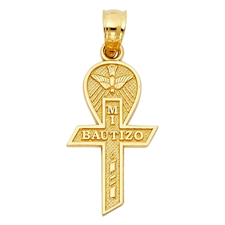 Ioka-14K Yellow Gold Religious Baptism Cross Charm Pendant For Necklace or Chain