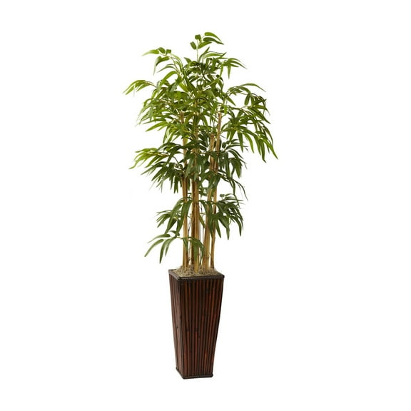Nearly Natural 4ft. Bamboo Artificial Plant with Decorative Planter, Green