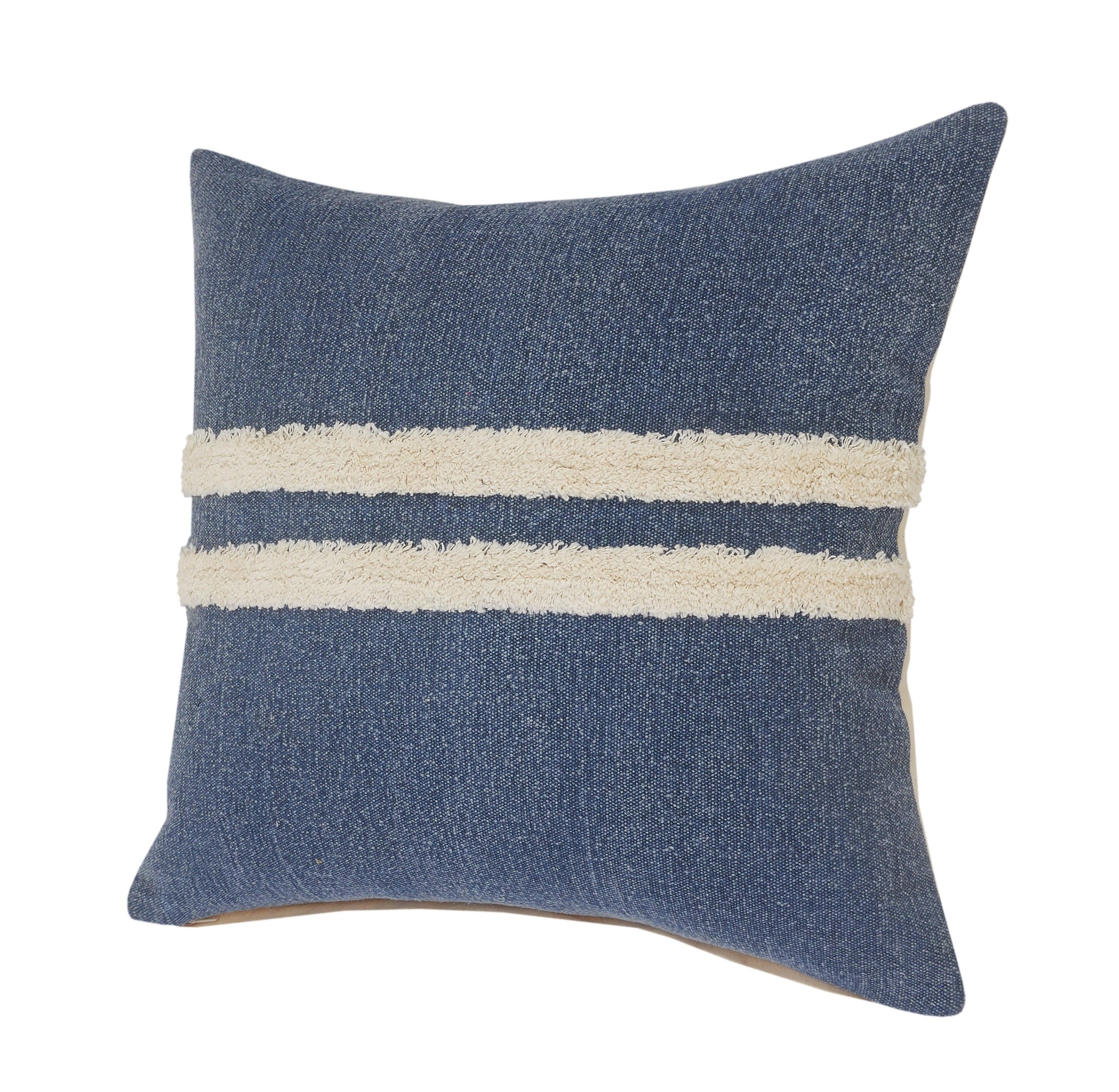 LR Home Sariyah Set of 2 Dusty Blue/White Shag Striped Over-tufted Cotton Adult Decorative Throw Pillow
