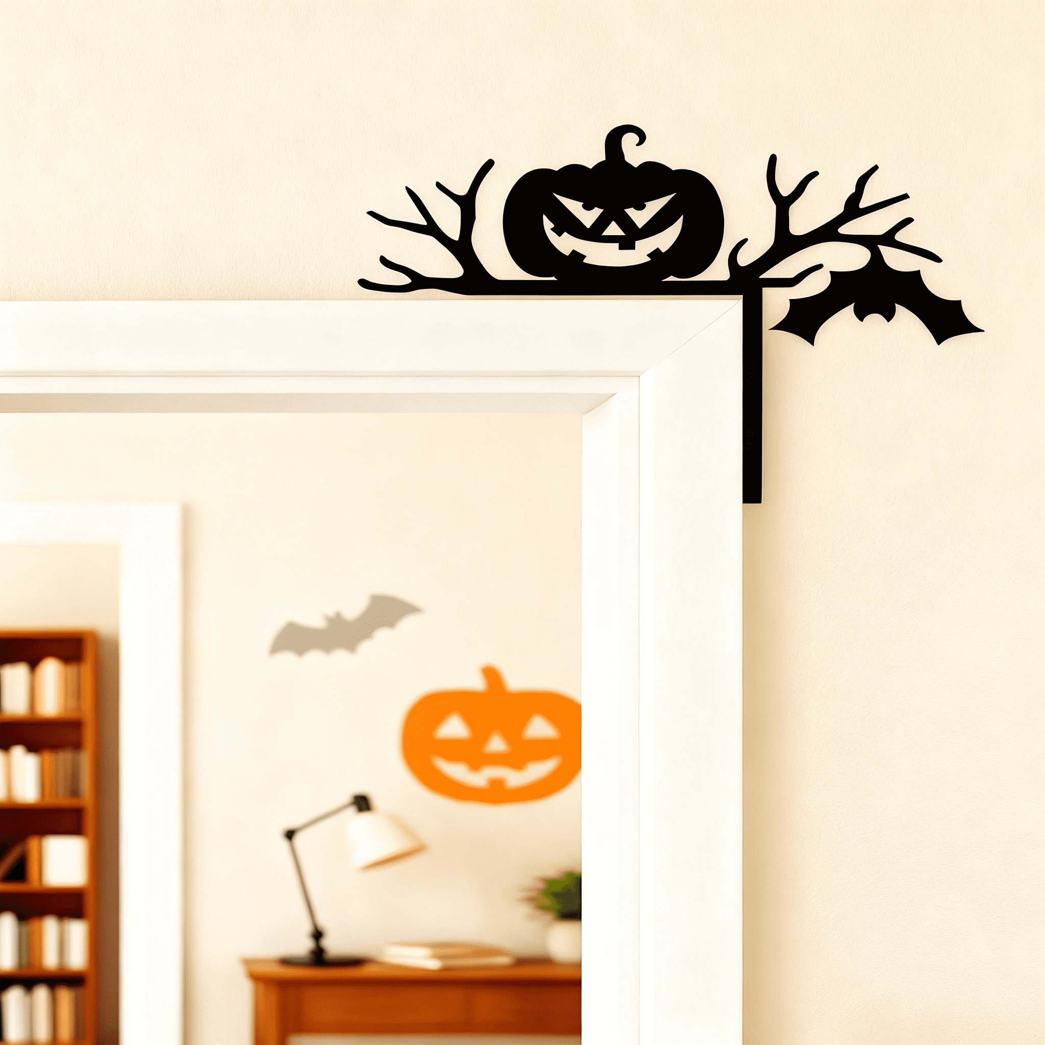 Mysterious Black Silhouette Door Decor Gothic Window Frame Iron for Halloween