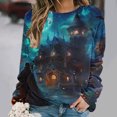 thumbnail image 2 of YUGYXL Funny Pumpkin Print Sweatshirts for Women Halloween Witch Bat Graphic Sweater Long Sleeve Round Neck Pullovers Blue M, 2 of 6
