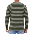thumbnail image 3 of Men's Casual Long Sleeve Contrasting Colors Striped Henley T-Shirts S Dark Green, 3 of 6