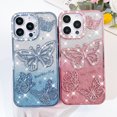 thumbnail image 4 of OOK for iPhone 13 Pro Case, Cute 3D Diamond Butterfly Pattern Luxury Slim Plating Bling Glitter Protective Phone Case with Screen Protector for Girls Women, Pink, 4 of 6