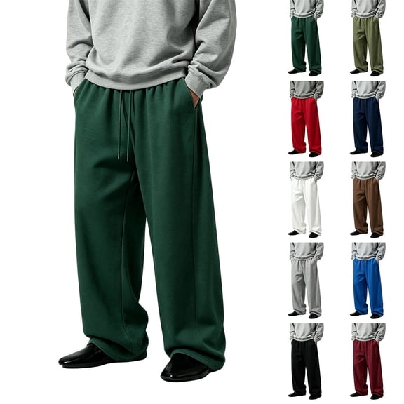 Men's Straight Fit Pants Loose Solid Color Elastic Sports Pants Airport Travel Wear