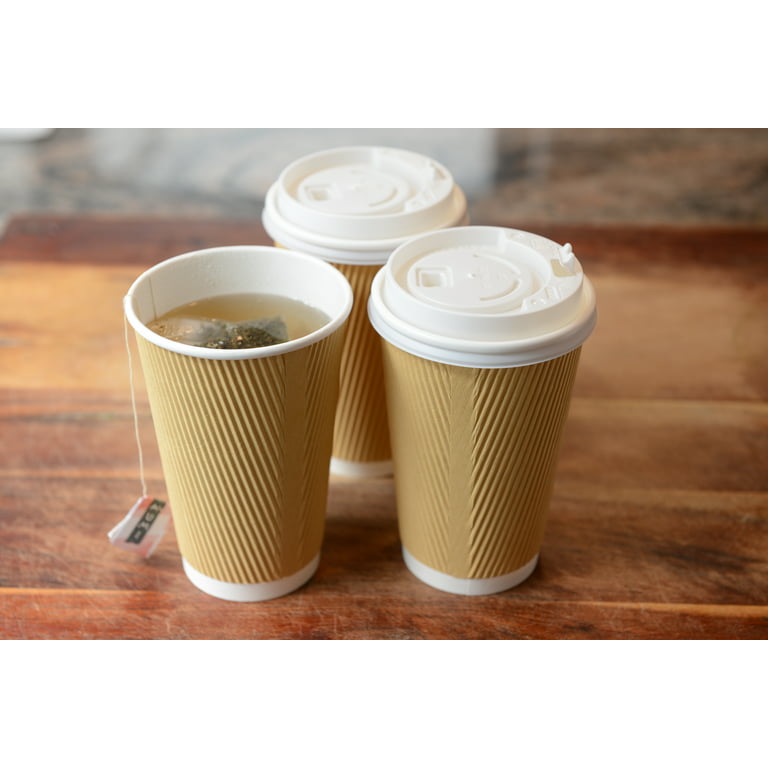 [400 Pack] 16oz Disposable RippIe Paper Hot Coffee Cups with Black Dome  Lids - Double Walled Insulated Disposable Hot Tea Cups - Bio Degradable,  Eco