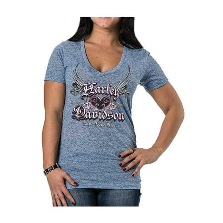 Blueberry Clothing - Harley-Davidson Women's Unite Winged Heart Short Sleeve Tee, Blueberry Blue, Harley Davidson