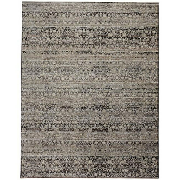 HomeRoots 512508 10 x 13 ft. Gray Ivory & Tan Abstract Distressed Rectangle Area Rug with Fringe