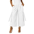 thumbnail image 2 of Karymi Women's Shorts Elastic High Waist Cargo Capri Pants, Wide Leg Cropped Trousers with Ribbon Detail and Pockets, Casual Solid Culotte Pants Women's Clothing, 2 of 7