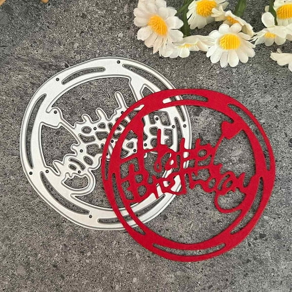 Die Cuts for Card Making, Ouginx Happy Birthday Circle Metal Cutting Dies DIY Die Cutters Die Stencils for Scrapbooking, Embossing & More