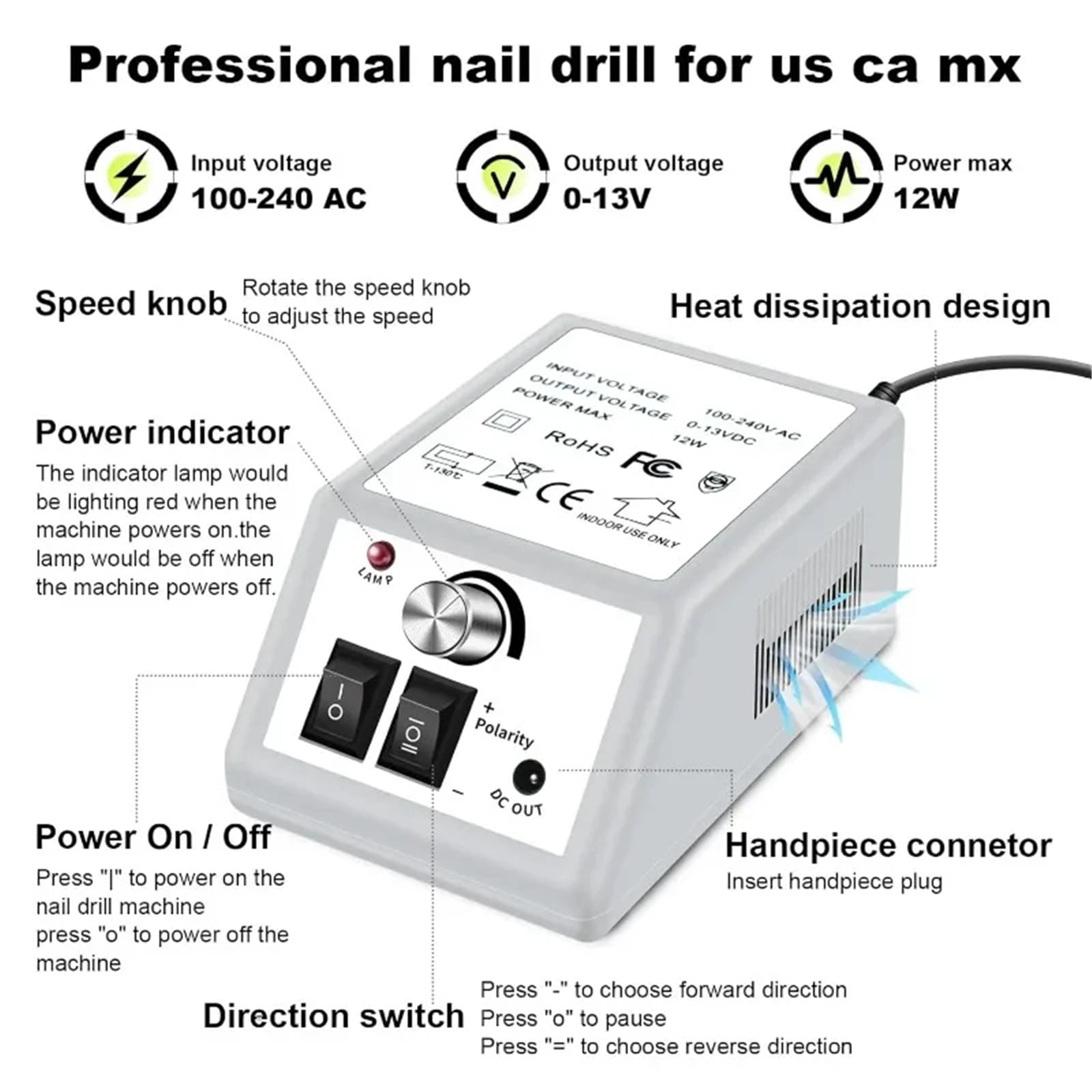 Professional Manicure Drill Machine Set for Gel Polish Removal, Nail Shaping, and Filing - Low Noise, Easy to Use