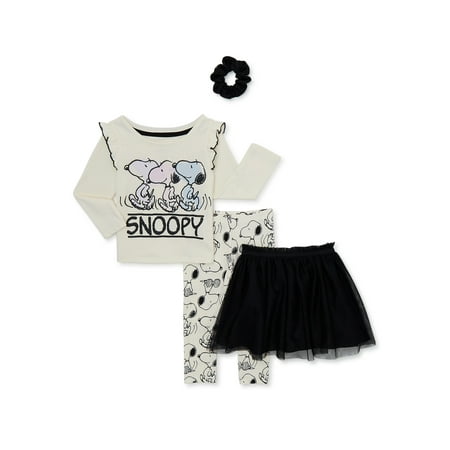

Snoopy Baby and Toddler Girl Top Tutu Skirt Leggings and Scrunchie Outfit Set 4-Piece 12 Months-5T