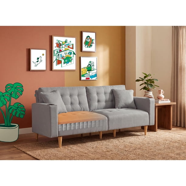 Sofá Cama Makora Maxim Gris Claro Lino 3 Posiciones con Soft Foam Reclinable