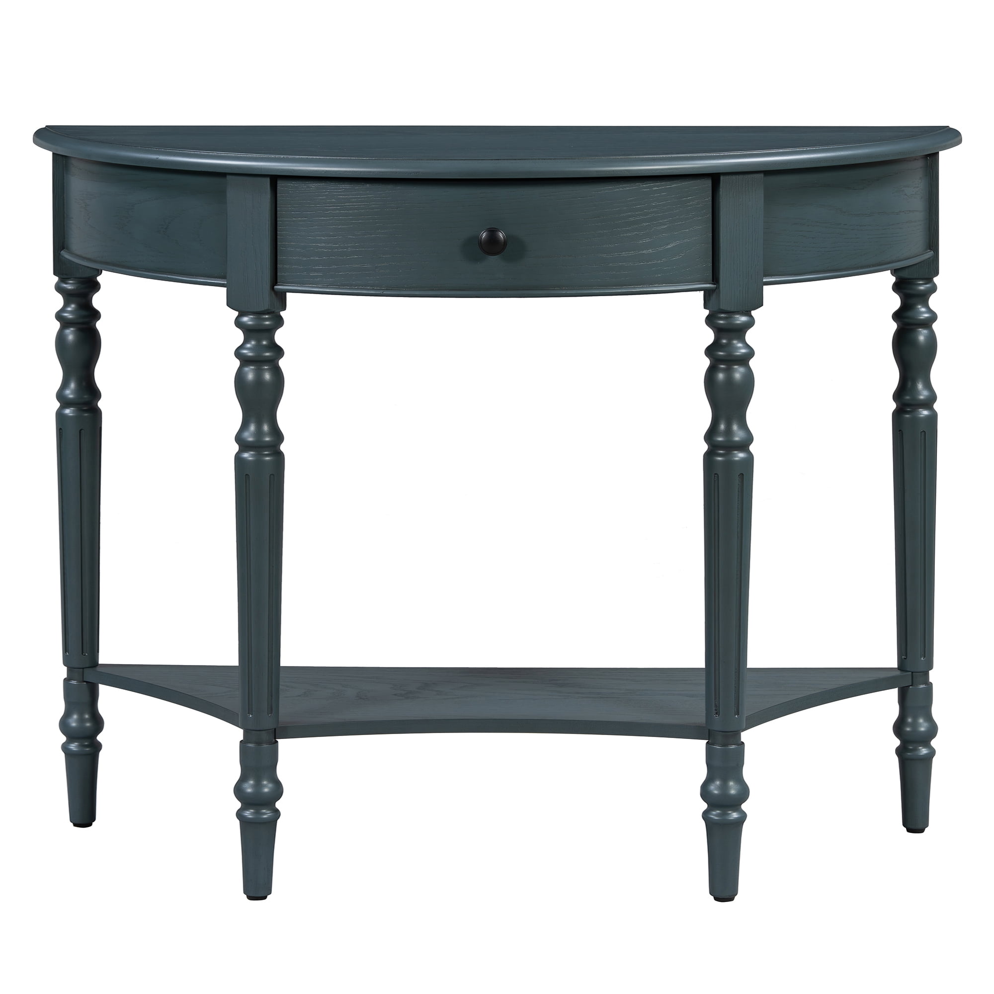 Euroco Farmhouse Half Moon Console Table, Narrow Sofa Table with Storage Shelf & 1 Drawer ,Wood Entryway Table Accent Table for Living Room, Hallway and Foyer,Navy