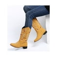 thumbnail image 5 of Woobling Women Casual Floral Embroidery Round Toe Low Heel Pull On High Boots, 5 of 8