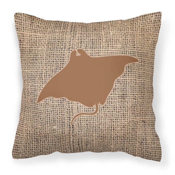 Carolines Treasures BB1014-BL-BN-PW1414 Manta ray Burlap and Brown   Canvas Fabric Decorative Pillow BB1014 14Hx14W