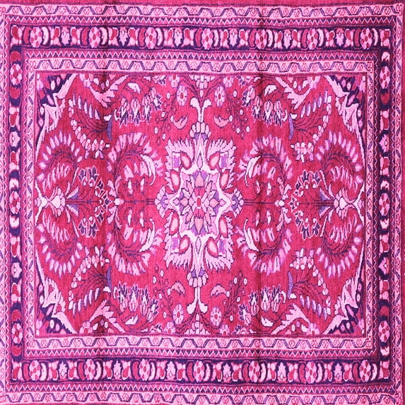 Ahgly Company Machine Washable Indoor Square Persian Pink Traditional Area Rugs, 5' Square