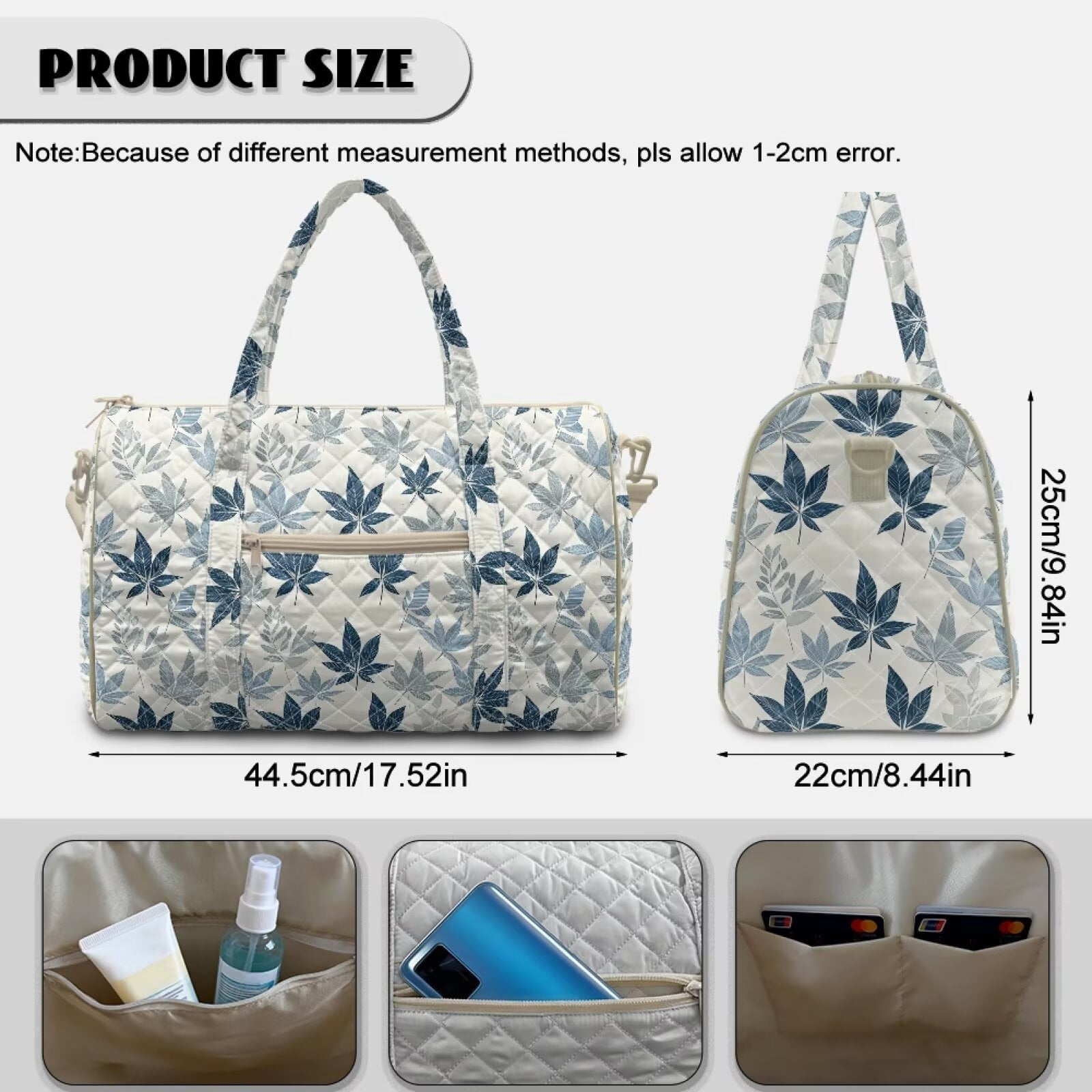 Xixirimido Women Quilted Travel Duffle Bag Duffel Overnight Bags Large Carry on Tote Bag Weekender Traveling Yoga Gym Hospital Bag, Abstract Leaves