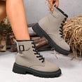 thumbnail image 5 of Willtoo Women Chunky Lug Sole Lace up Combat Boots Low Heel Fashion Faux Leather Motorcycle Riding Round Toe British Casual Work Boots Womens Outdoor Non-Slip Platform Comfortable Short Booties Gray, 5 of 6