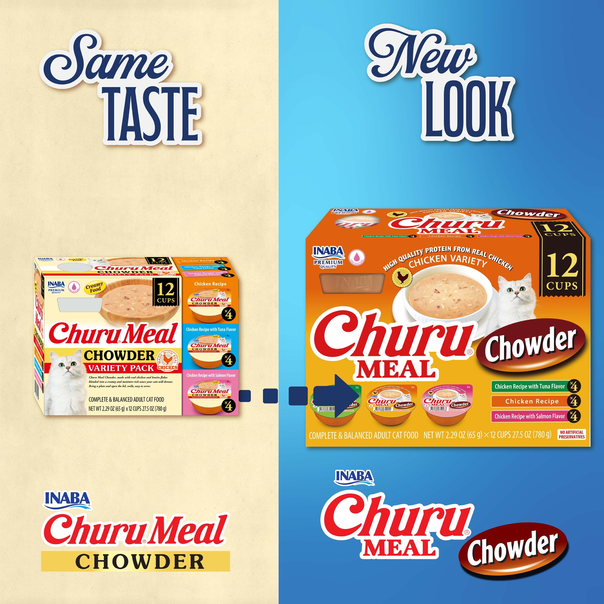 (3 pack) INABA Churu Meal Chowder Adult Wet Cat Food, 2.29 oz cup, 12-count, Chicken Variety Pack