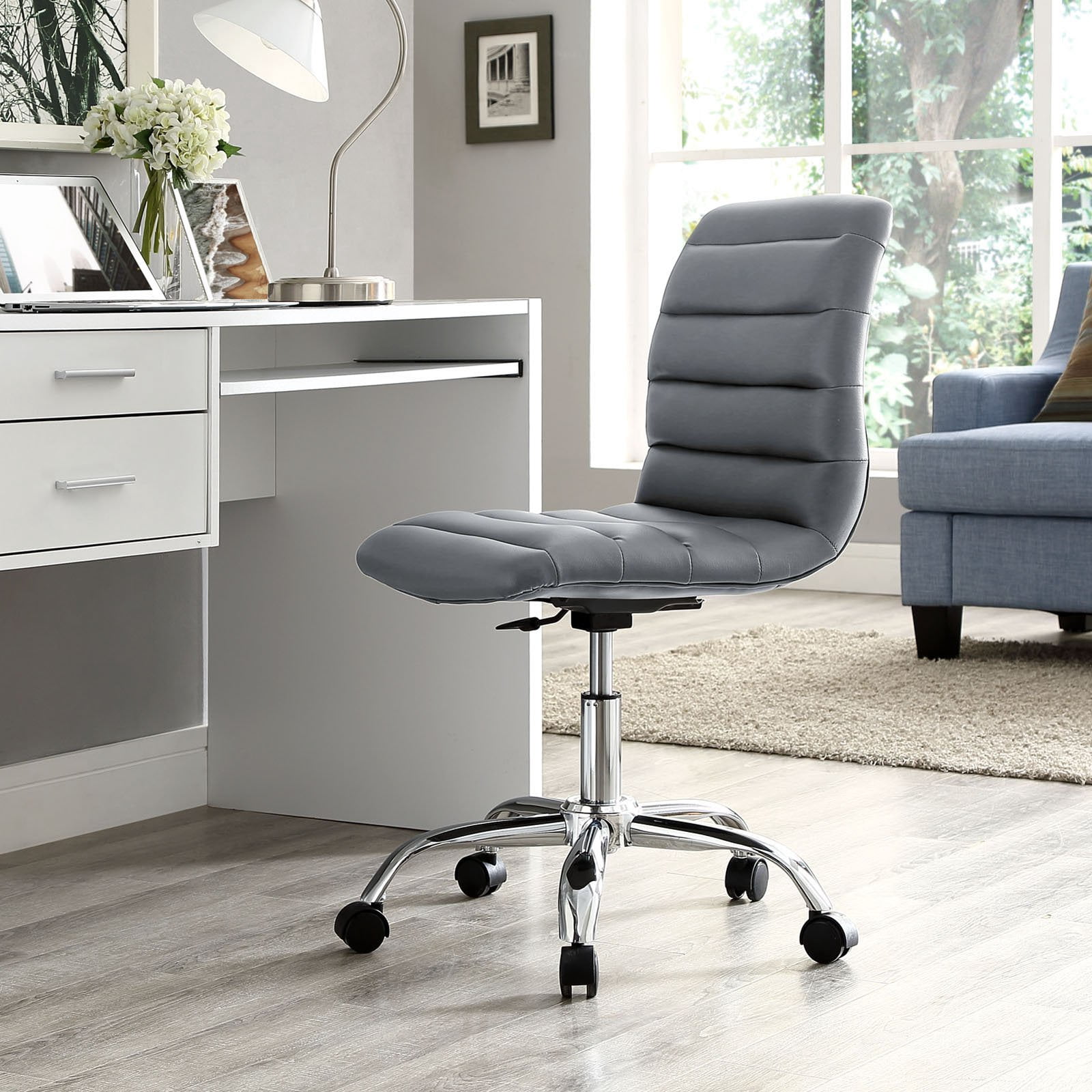 Modway Ripple Armless Mid Back Leatherette Office Chair, Multiple Colors