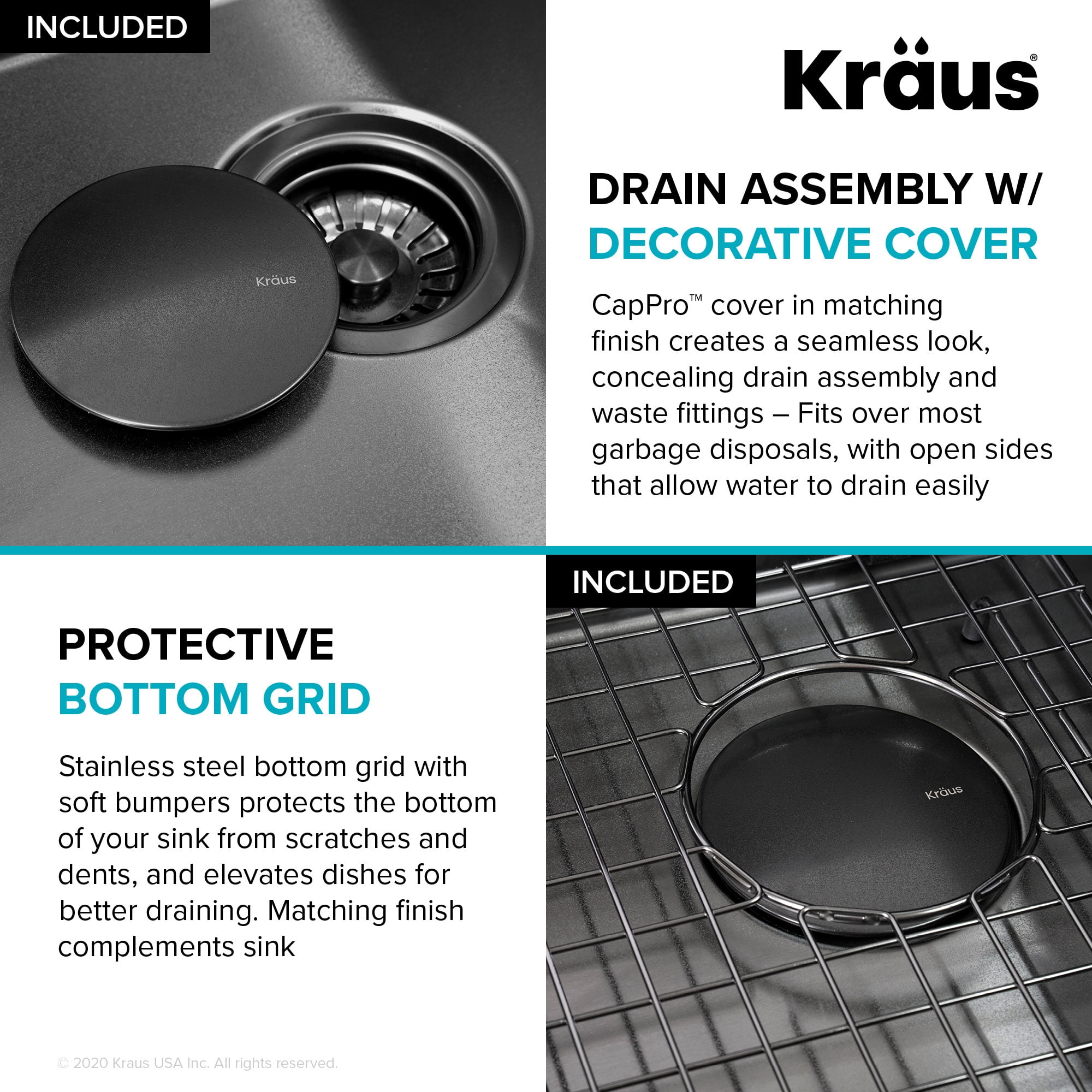 Kraus Kore Workstation 33 inch Topmount Drop-In 16 Gauge Stainless Steel Single Bowl Kitchen Sink in PVD Gunmetal Finish with Accessories