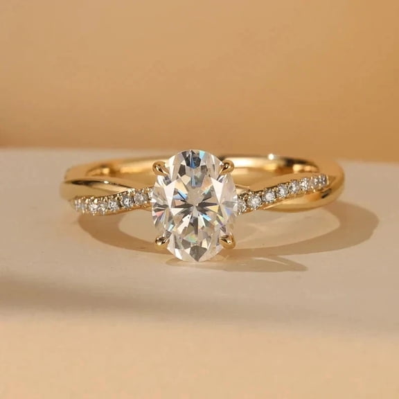 ORLOV DIAMONDS 3ct Oval Cut Moissanite Twisted band Wedding Women Ring 14k Yellow Gold Plated