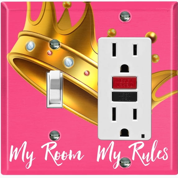 Metal Light Switch Plate Outlet Cover (My Room My Rules Crown Pink - Single Toggle Single Rocker)