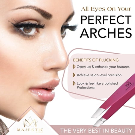 Majestic Bombay Pointy Slanted Tweezers for Women Sharp Tweezers for Hair Removal, Pink, 2 Pack
