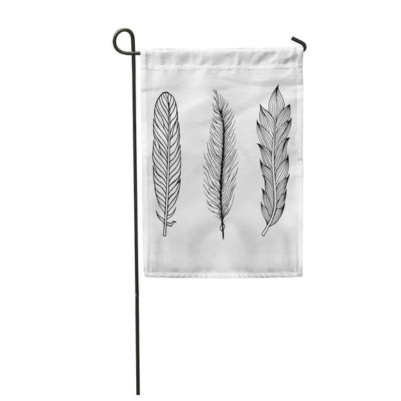 POGLIP Etching of Feathers Boho Plumes Antique Bird Wings Black Garden Flag Decorative Flag House Banner 28x40 inch