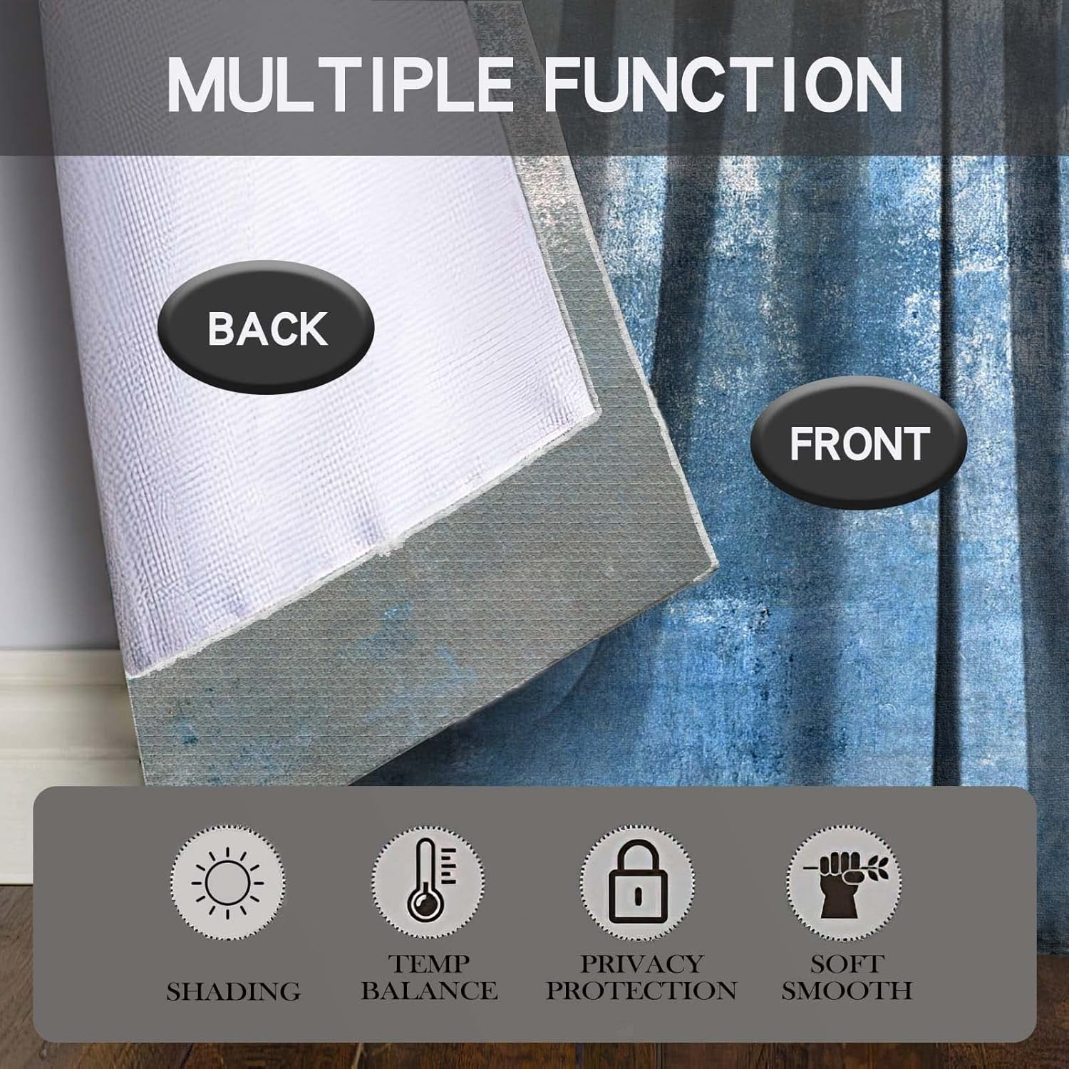 Grey and Blue Blackout Kitchen Curtains Tiers and Valances Set 3 Piece for Windows Modern Art Kitchen Window Curtains Set,Trendy Abstract Valances for Living Room(36" Tiers Set)