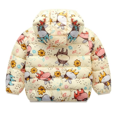

DNDKILG Toddler Baby Boy Girl Hooded Thicken Coat Children Padded Cartoon Print Zip Up Outerwear Long Sleeve Fall Winter Puffer Jacket Beige 1Y-4Y