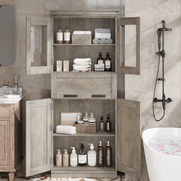 Tall Storage Cabinet w/ Doors, Drawer & Shelves - For Kitchen, Bathroom