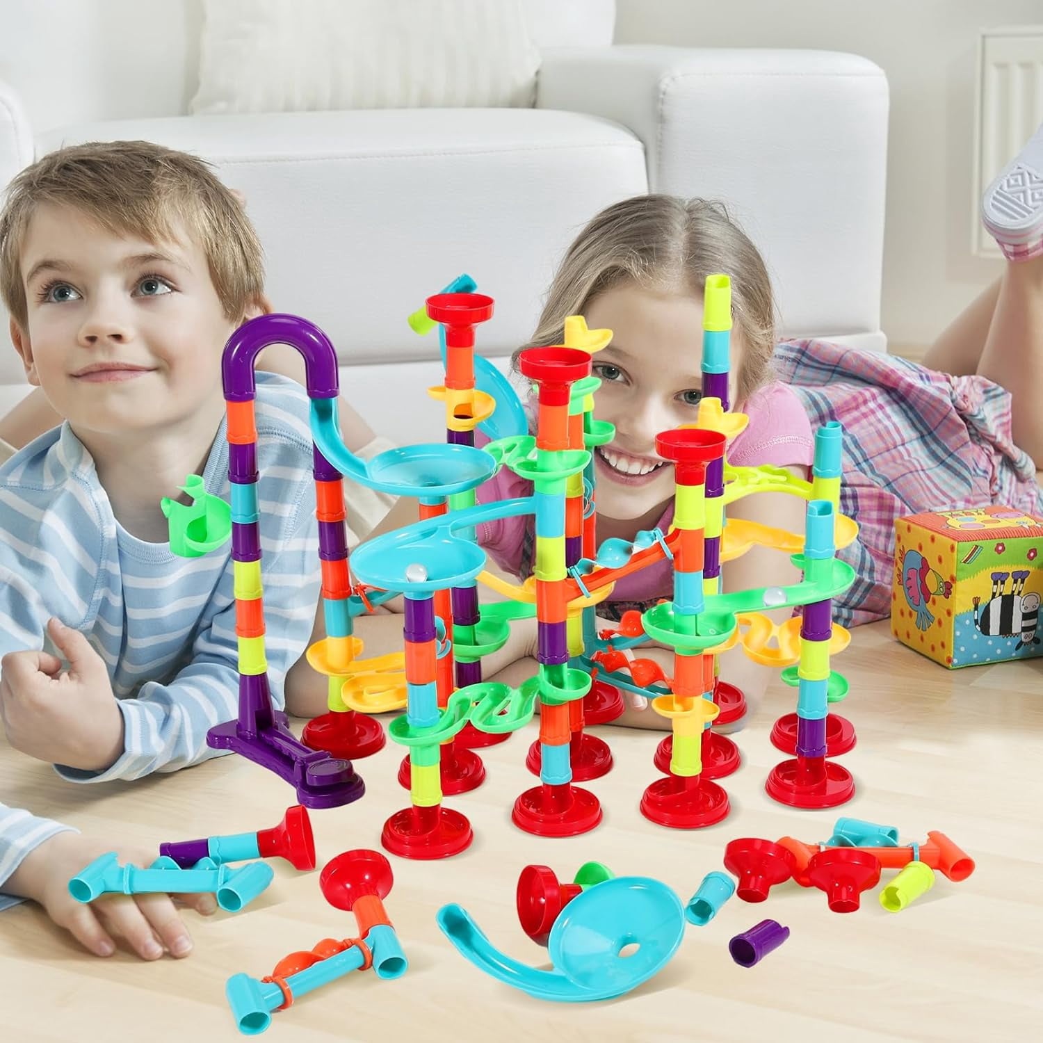 197Pcs Marble Run,Marble Maze Game Construction Building Blocks Toys for Kids,Marble Track Game Educational Learning Toy for Boys Girls Birthday Gifts(147 Parts+ 50 Glass Marbles)