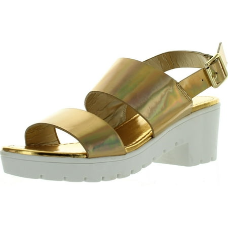 

Bamboo Womens Odessa-05 White Sole Dual Strap Slickback Closure Fashion-Sandals Gold 10
