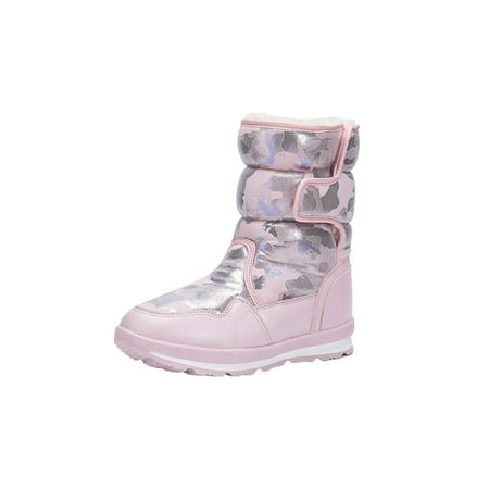 

Rotosw Womens Mens Winter Boot Mid Calf Warm Shoes Plush Lined Snow Boots Non-Slip Faux Fur Hiking Hook And Loop Pink 3Y