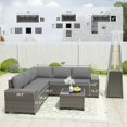 thumbnail image 6 of Kullavik 7 Pieces Outdoor Patio Furniture Set with with 48000 BTU Outdoor Pyramid Patio Heater,PE Wicker Rattan Sectional Sofa Patio Conversation Sets,Grey, 6 of 8