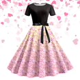 thumbnail image 2 of Dresses for Women Short Sleeve U Neck Valentine Print Audrey Hepburn Style Dress Casual Chic Outfits Vacation Dresses for Women Pink S, 2 of 3
