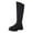 Black, variant on Womens Knee High Snow Boots Casual Pull on Round Toe Thickened Warm Trendy Stitching Long Booties Lug Sole Winter Dress Mid Calf Boots White Size 7.5