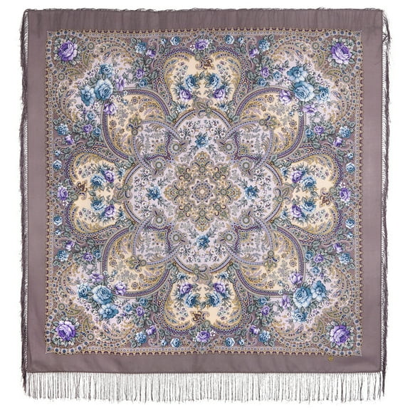 100% Wool Wrap Shawl Sea Melody Pavlovo Posad Woolen Shawl (light blue) 57.5x57.5-inch Fashion Shawl for Women