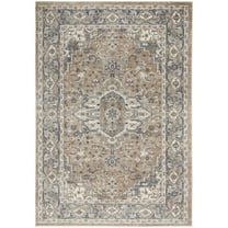 HomeRoots 5' X 7' Beige And Grey Oriental Power Loom Non Skid Area Rug