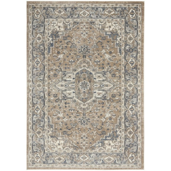 HomeRoots 5' X 7' Beige And Grey Oriental Power Loom Non Skid Area Rug