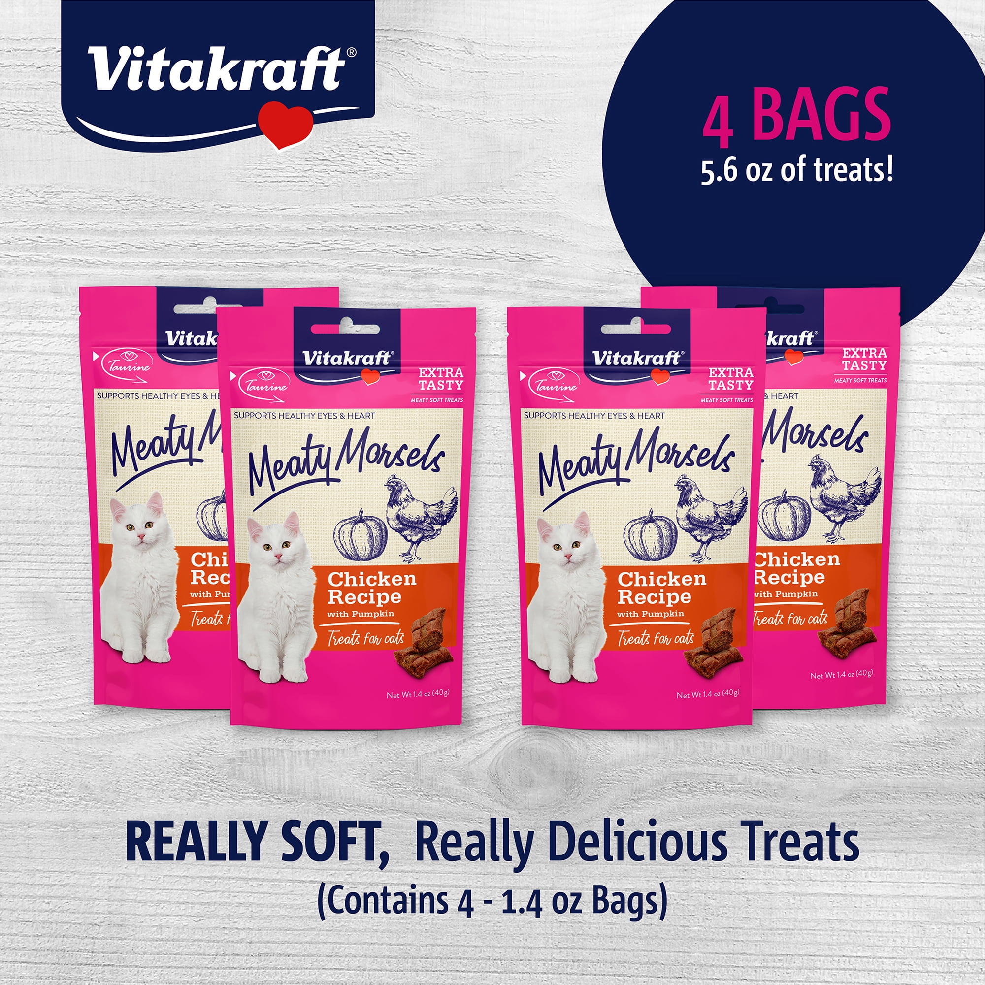 Vitakraft Meaty Morsels, Soft Cat Treats, Chicken with Pumpkin, 4 Count Multi-Pack