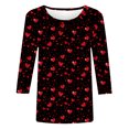 thumbnail image 4 of Joau Valentine's Day 3/4 Length Sleeve Womens Tops Crew Neck Loose Casual Blouses Heart Print Tunic Tops Graphic Tees Shirts Gifts for Women, 4 of 5