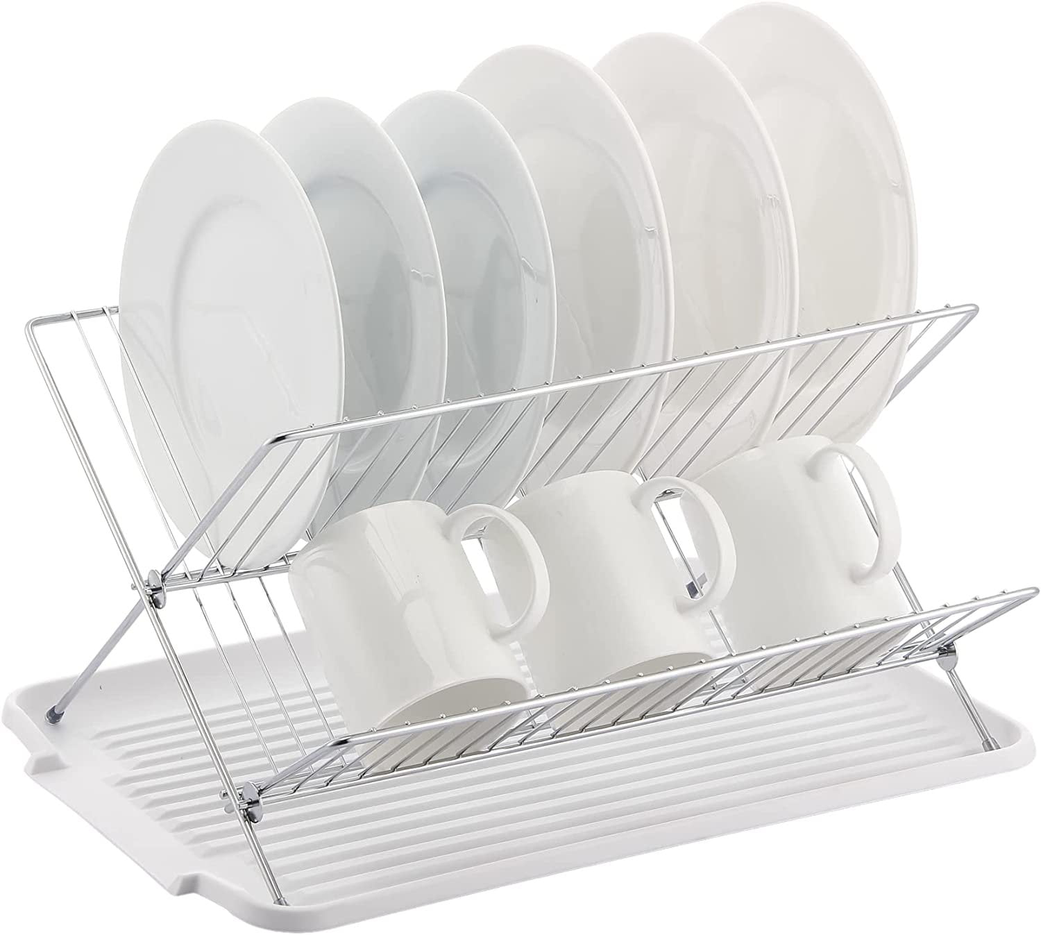J&v Textiles Foldable Dish Drying Rack With Drainboard, Stainless Steel 2  Tier Dish Drainer Rack (gray) : Target