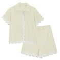 thumbnail image 4 of OGLCCG Girls 2 Piece Outfits Cotton Short Sleeve Button Down Shirts and Elastic Waist Shorts Casual Summer Clothing Sets 4-14 Years, 4 of 6