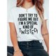 thumbnail image 1 of Summer Casual Adult T-Shirt with Round Neck, 100% Cotton Knit Fabric, Twisted Letter Print, Elastic, Unisex - "Don't Try to Figure Me Out", 1 of 8