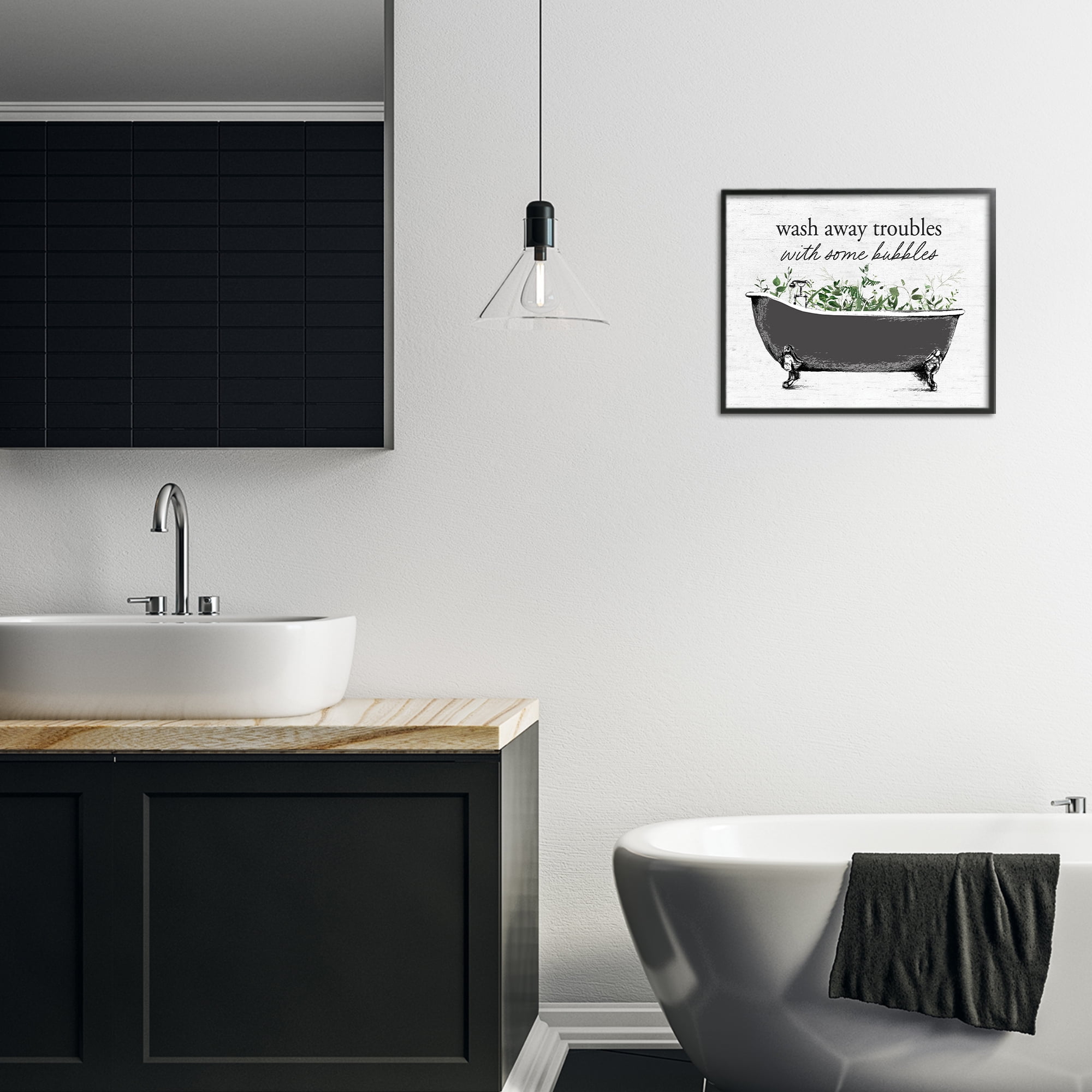 Comforting Bubble Bath Quote Black Framed Giclee Art, design by Lettered and Lined